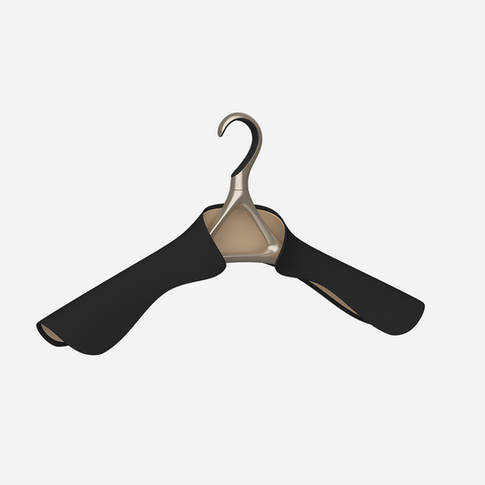 Image of Lou Hansell's H series luxury wedding dress hanger in Yellow Gold and Matte Black