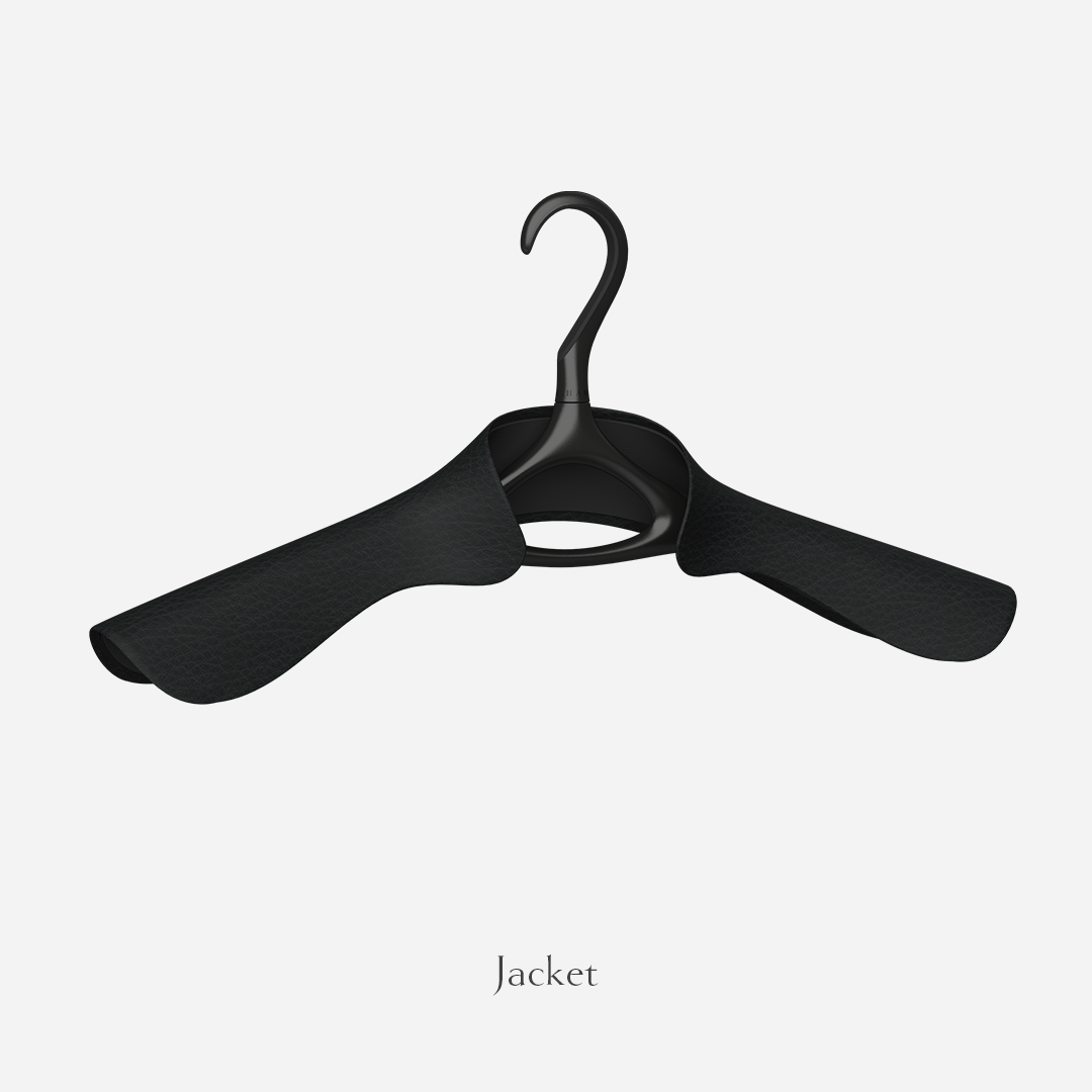 Image of Lou Hansell's L series luxury suit jacket hanger in Matte Black and Onyx.