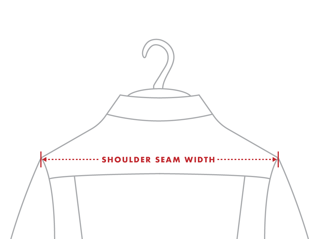 Diagram illustrating how to measure shoulder seam width to choose the perfect Lou Hansell clothes hanger fit.