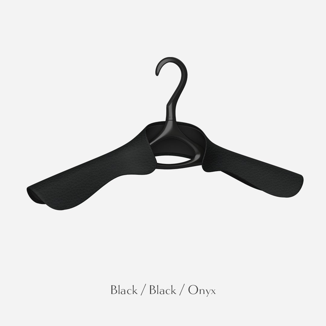 Lou Hansell L Series jacket hanger in black wrapped in onyx leather