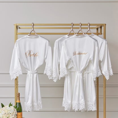 Bride and Bridesmaids robes hanging on Lou Hansell bridal hangers