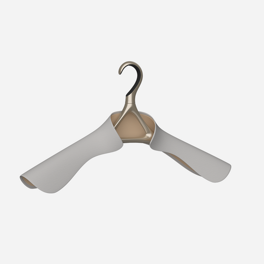 A Lou Hansell H Series bridal collection hanger wrapped in off-white Italian leather.